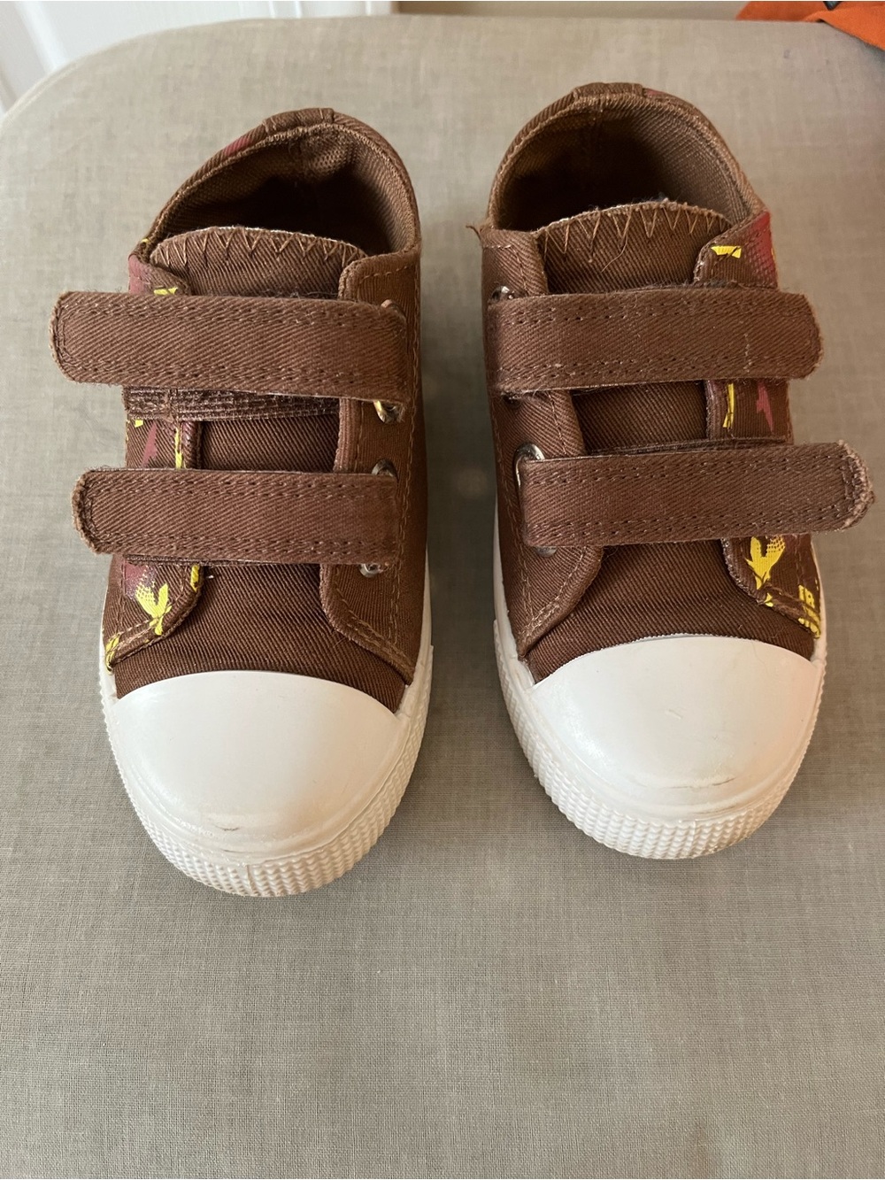 Kids Brown Canvas Velcro Dinosaur Sneakers